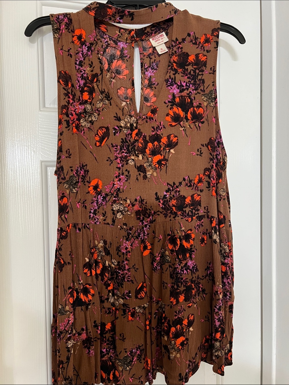Mission Supply Co. Brown Floral Sleeveless Tiered Top - Brown/Orange/Purple